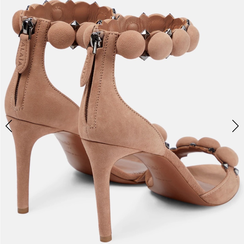 Alaia Nude Suede Heels with Embellishments - Picture 7 of 16